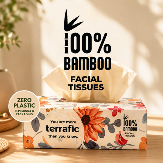 Terrafic Bamboo Facial Tissues, Soft & Strong 2-Ply Sheets. Skin-Safe, Highly Absorbent & Biodegradable