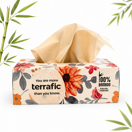 Terrafic Bamboo Facial Tissues, Soft & Strong 2-Ply Sheets. Skin-Safe, Highly Absorbent & Biodegradable
