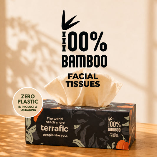 Terrafic Bamboo Facial Tissues, Soft & Strong 2-Ply Sheets. Skin-Safe, Highly Absorbent & Biodegradable