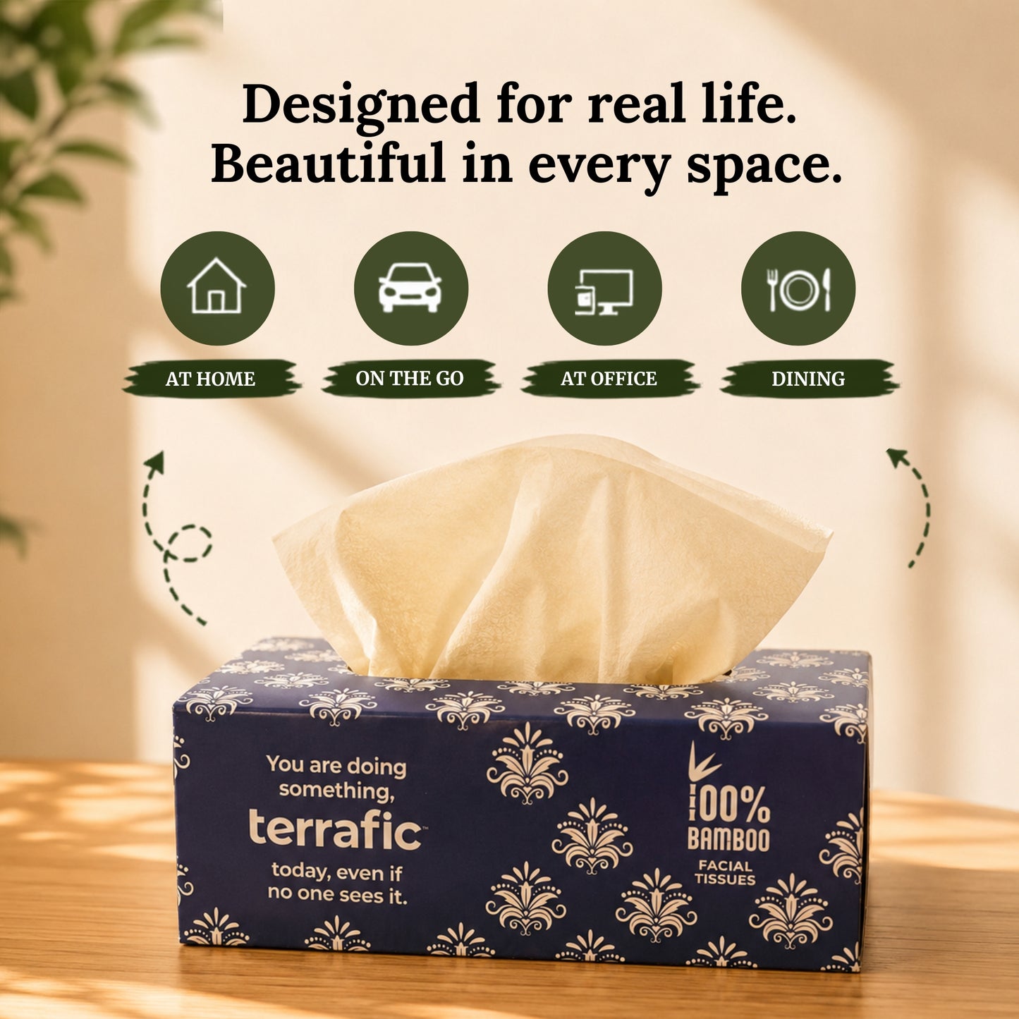 Terrafic Bamboo Facial Tissues, Soft & Strong 2-Ply Sheets. Skin-Safe, Highly Absorbent & Biodegradable