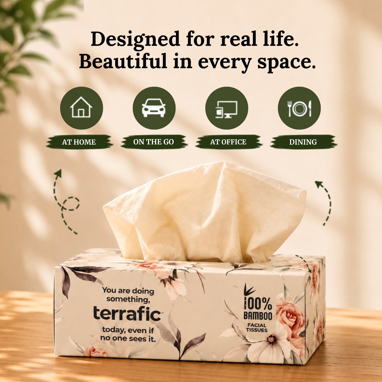 Terrafic Bamboo Facial Tissues, Soft & Strong 2-Ply Sheets. Skin-Safe, Highly Absorbent & Biodegradable